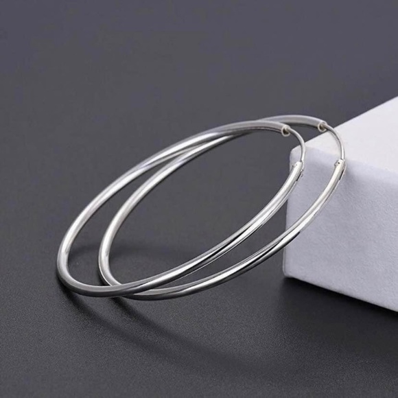 Chic Silver Hoop Earrings - Picture 3 of 4